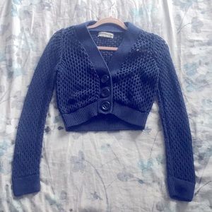 Navy blue knit cardigan sweater button up.